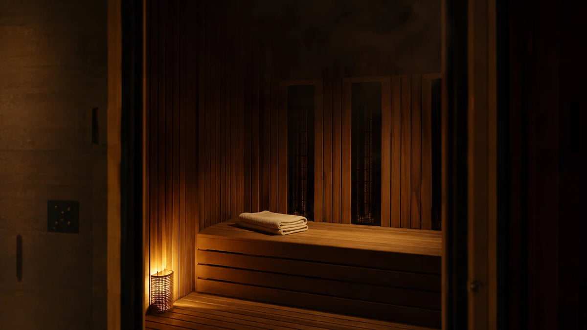 Outdoor sauna at dusk