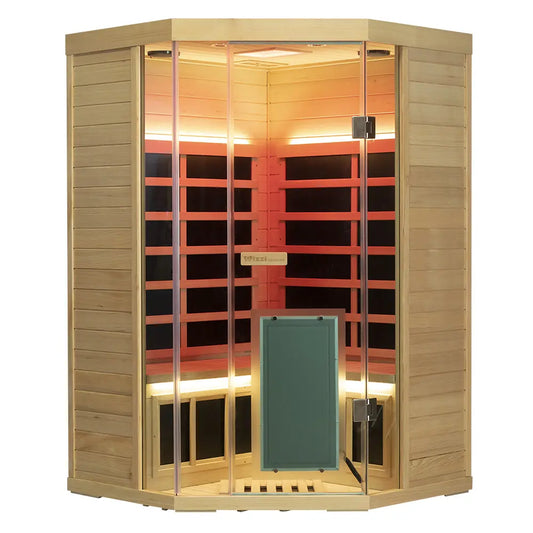 Wizzisaunas Corner 2 Person Hemlock Indoor Infrared Sauna
